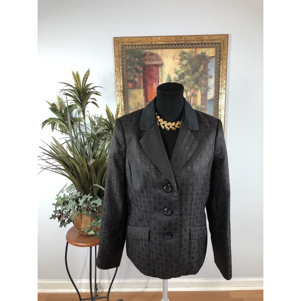 Le Suit Women’s Blazer Size 10 – Black Jacquard‎ 3-Button Dressy Career Jacket